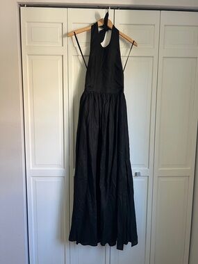 Linen Black Halter Maxi Dress.